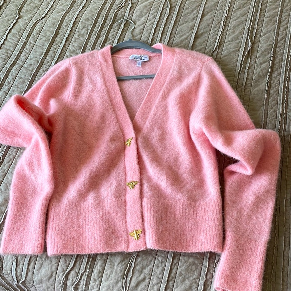 & other stories pink cardigan with gold bee